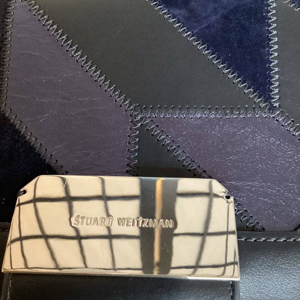 Stuart Weitzman Navy Blue Leather And Suede Patchwork Crossbody Purse - Picture 5 of 7